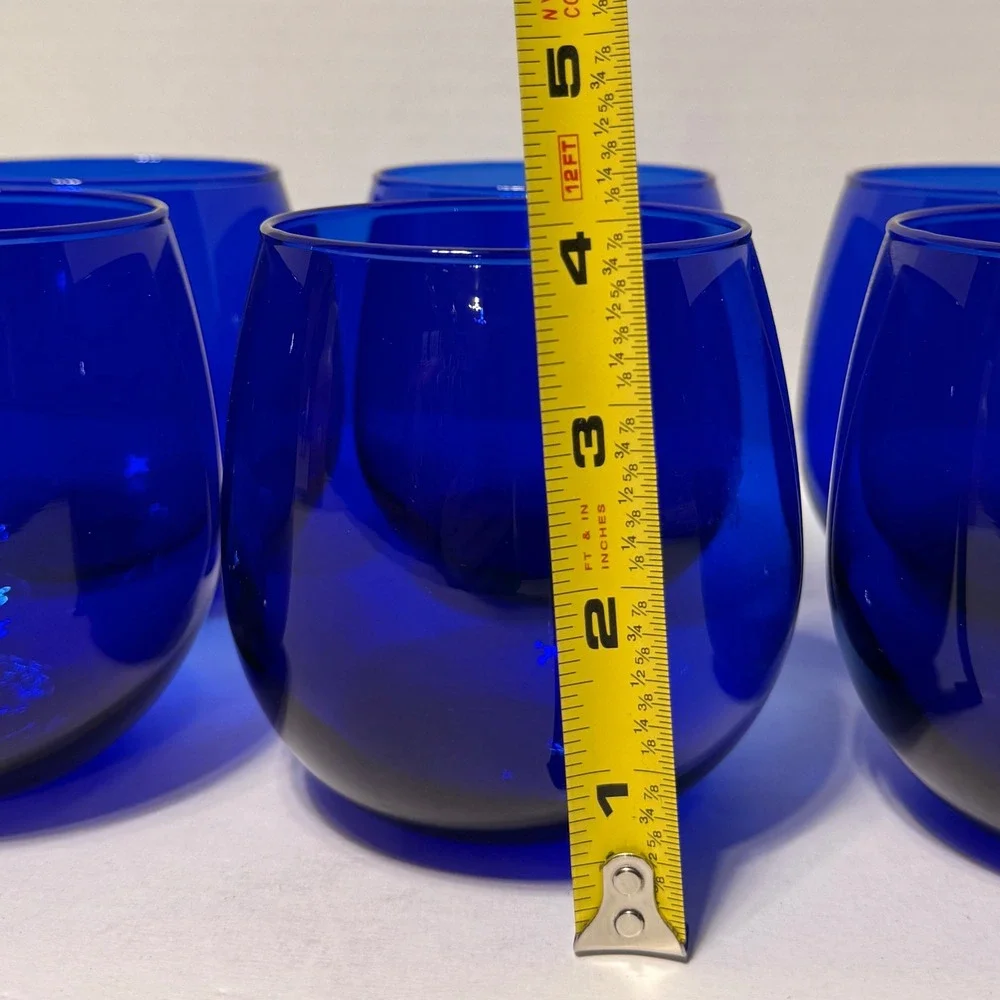 Set of 6 Cobalt Blue Stemless Wine Glasses 4